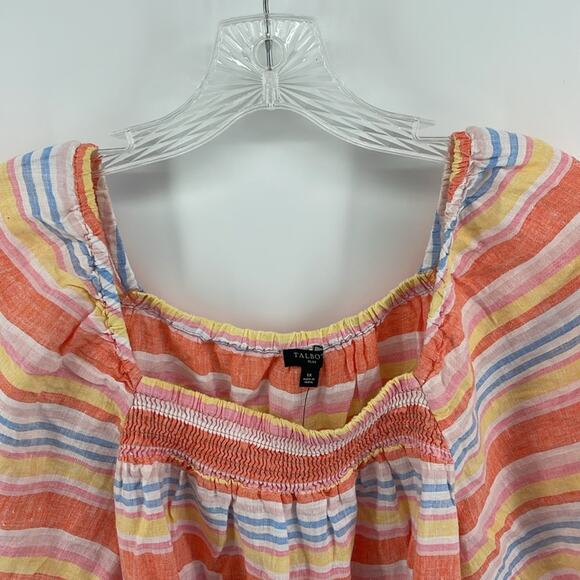 NWT Talbots 100% linen striped short puff sleeve square neck top sz 1X - Picture 2 of 7